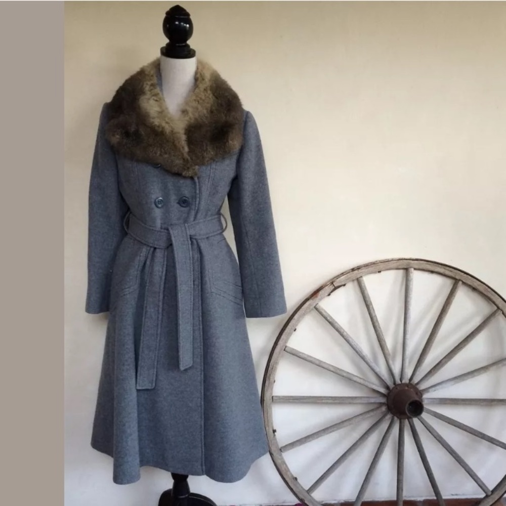 DOMINO New York Vtg 60-70s Long Gray Wool Fur Coat